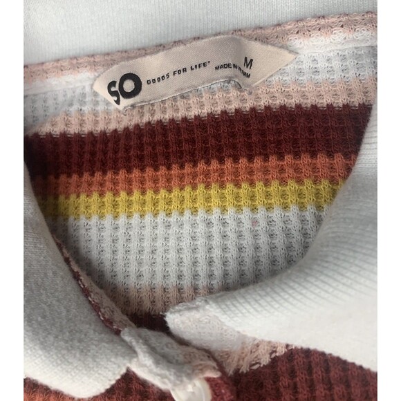 Retro Striped Polo Knit Top Medium Vintage Fall Collared Shirt 70s Y2K Short - Picture 2 of 3